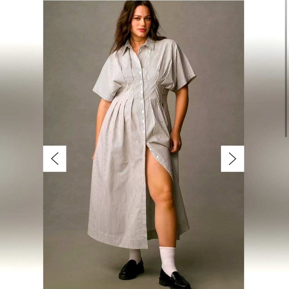 Anthropologie Exquise The Tobie Button-Front Pleated Maxi Shirt
Dress XL NWT